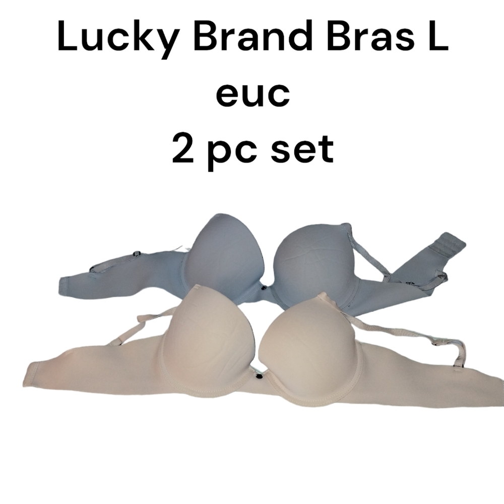 2 pair Lucky Brand 36C padded underwire Bras nude/grey euc